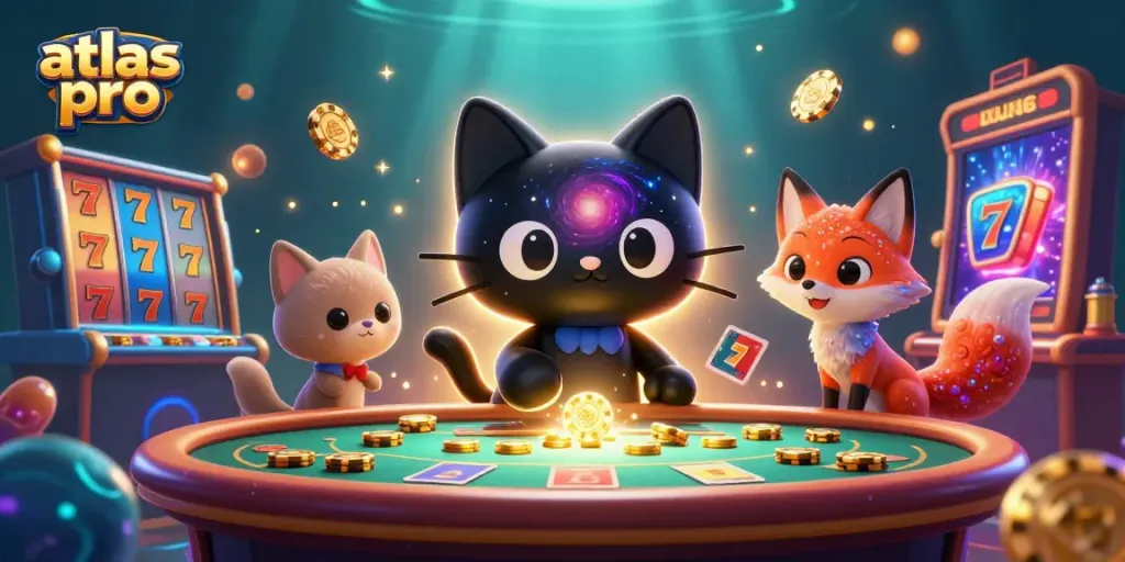 Atlas Pro attire les joueurs avec des jetons d'or dans un casino animé en 2026.