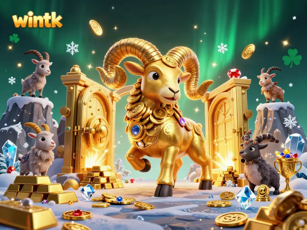 Witness the powerful wintk ram charging through a golden casino gates, symbolizing winning excitement!