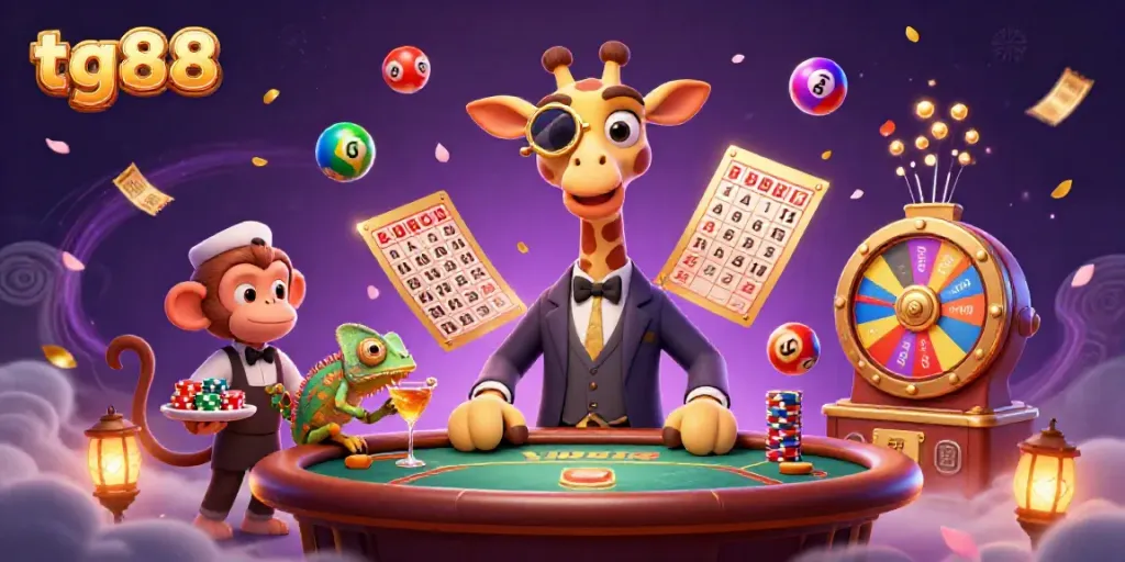 Experience winning strategies with tg88, featuring a high-roller giraffe and dynamic casino elements.