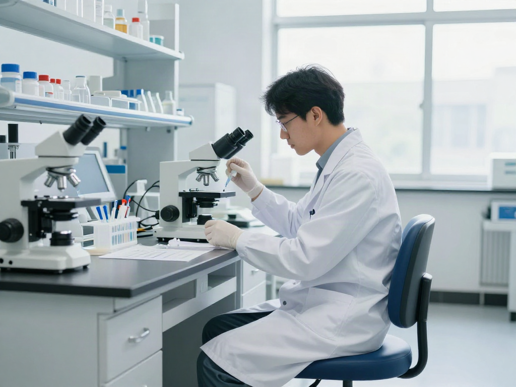 Siège de laboratoire résistant aux produits chimiques dans un environnement de recherche, mise en valeur de la sécurité et du confort d'assise.