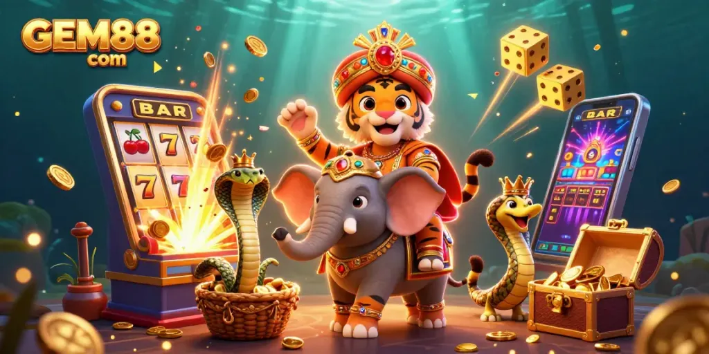 Experience thrilling gameplay at GEM88 com with an exciting jackpot explosion and vibrant casino elements.